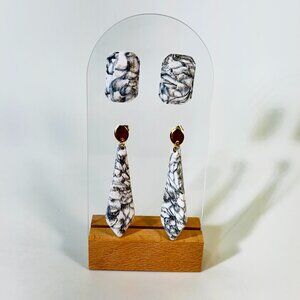 Beautiful white and black polymer clay earring set